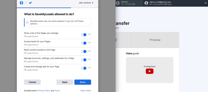 Facebook and ClickSend integration |&nbsp;Provide access to the SaveMyLeads