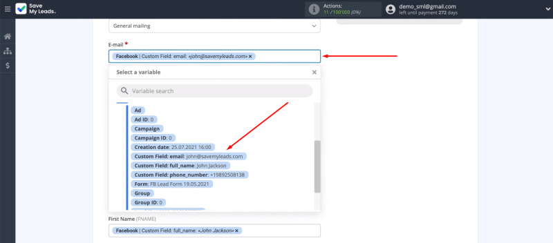 Facebook and Mailigen integration | Set the Mailigen fields