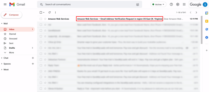 Facebook and Amazon SES integration | Go to the mail and confirm the mailbox