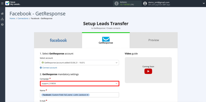 How To Set Up New Leads From Facebook To GetResponse | Choosing a mailing list
