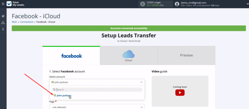 Facebook and iCloud integration | Select FB account