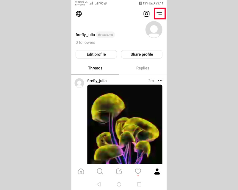 Settings menu