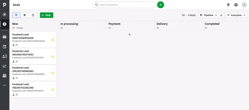 Facebook and Pipedrive integration | The deals section in Pipedrive