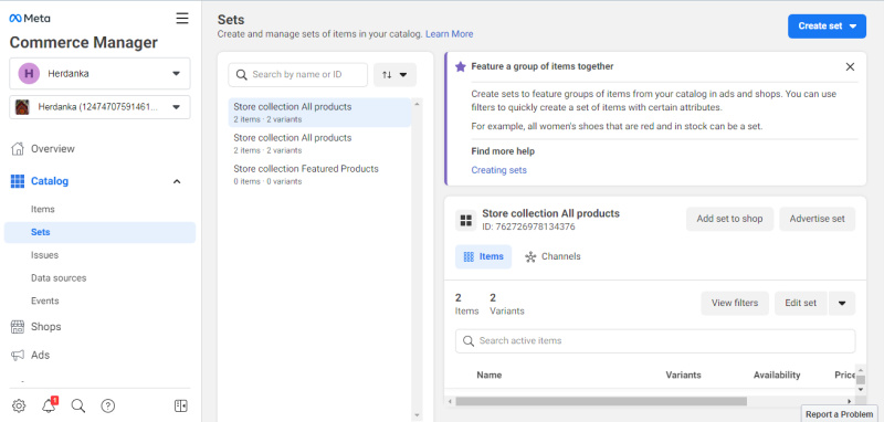 For convenience, products can be grouped into sets.