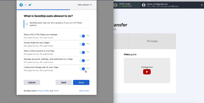 Facebook and The Texting integration | Grant access