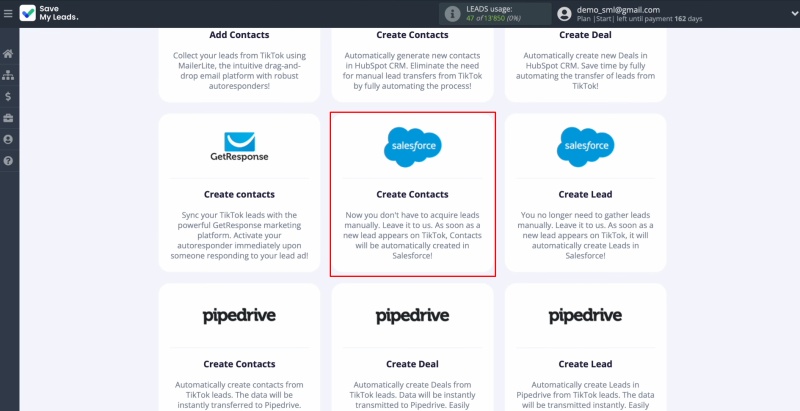 Select Salesforce CRM (Create Contacts)