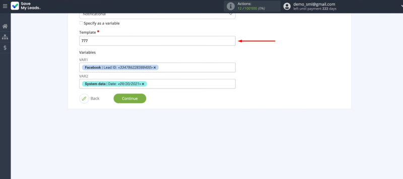 Facebook and MSG91 integration | Insert template ID