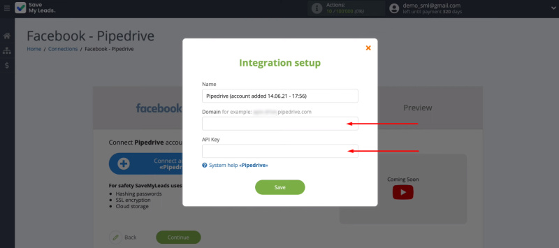 Facebook and Pipedrive integration | Fields to fill