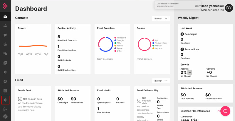Sendlane and Facebook integration | Go to your personal account in Sendlane