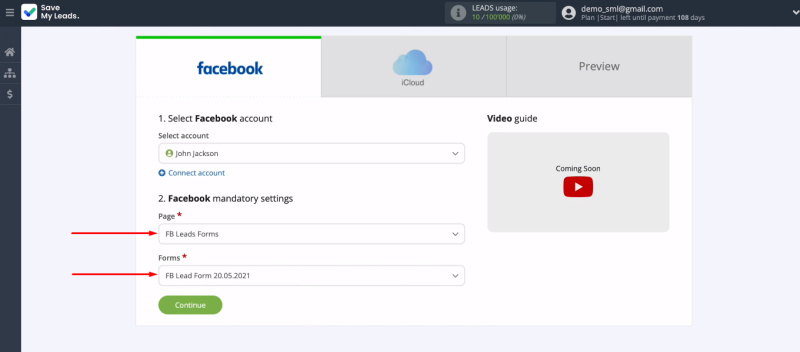 Facebook and iCloud integration | Сonfigure required parameters