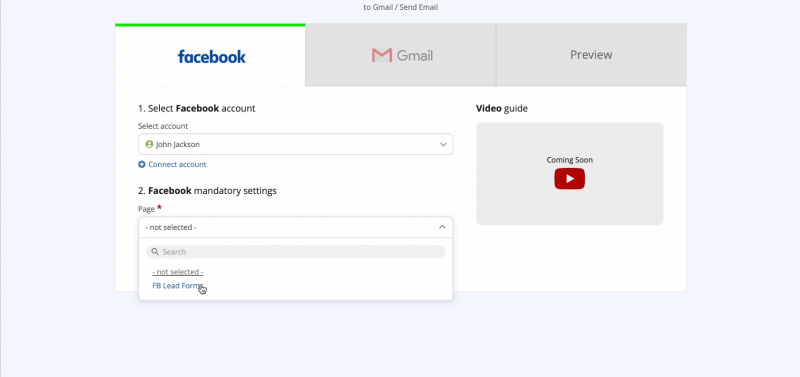 Facebook Lead Ads + Gmail Integration | Specify the page
