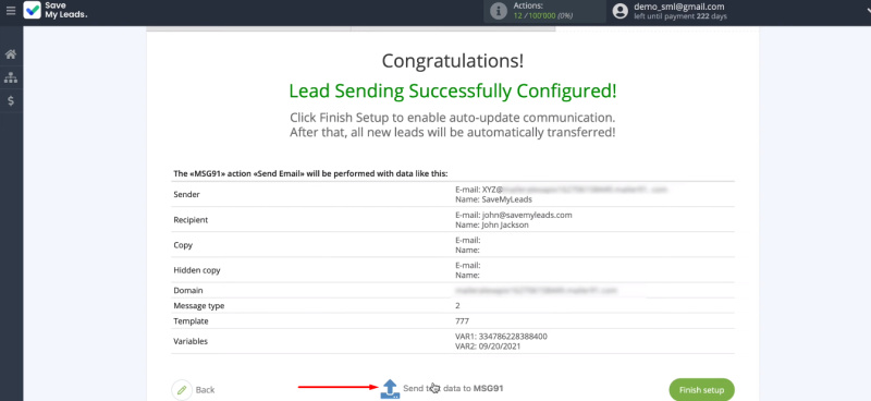 Facebook and MSG91 integration | Send test data to MSG91