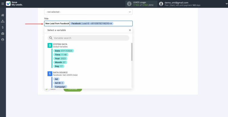 Facebook and KeyCRM integration | You can also manually enter values