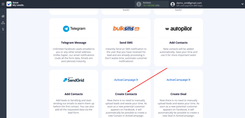 Facebook and ActiveCampaign integration |&nbsp;Select a template for configuration