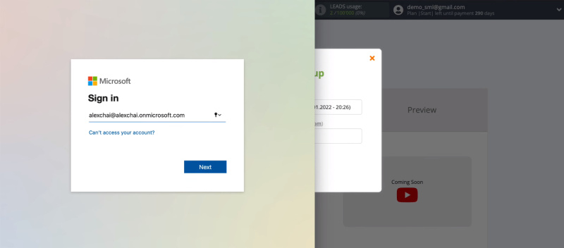 Facebook and Microsoft Dynamics 365 integration | Specify the Microsoft Dynamics 365 login