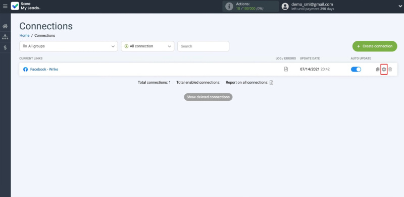 Facebook and Wrike integration | Click on the gear icon