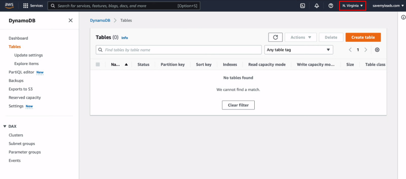 Facebook and Amazon DynamoDB integration | The current region in Amazon account