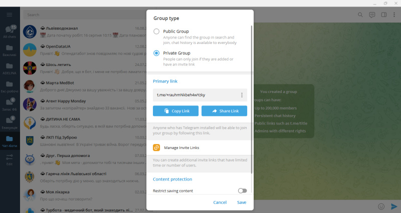 How to create a Telegram group | Private group