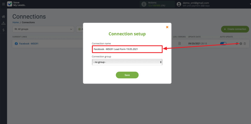 Facebook and MSG91 integration | Editing the name of the connection