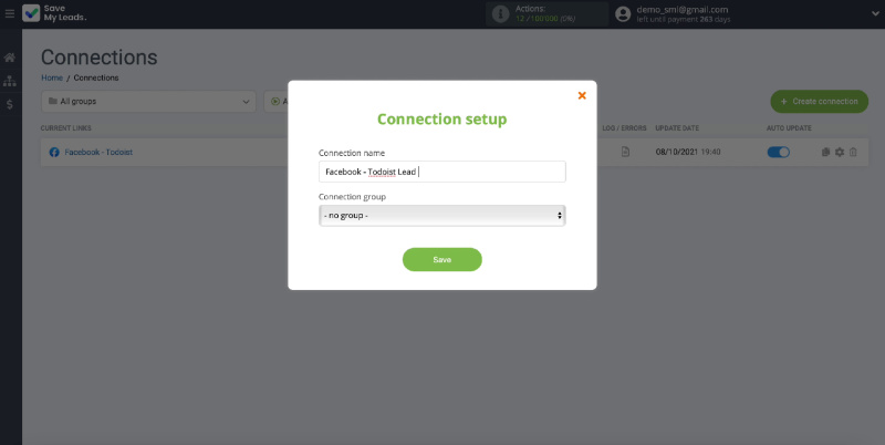 How to Create Todoist Tasks from New Facebook Leads | Link name change window