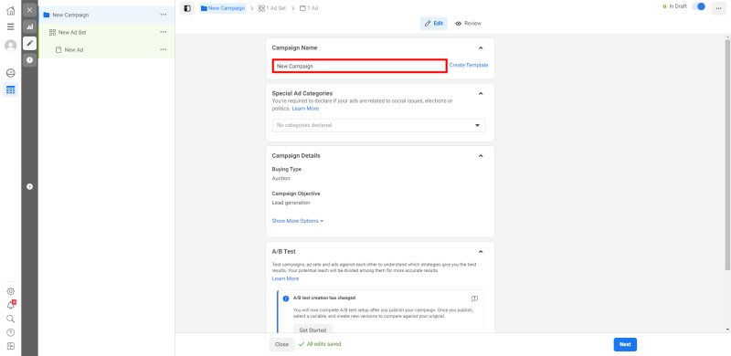 How to Set Up Facebook Lead Form Ads | Enter the name of the campaign