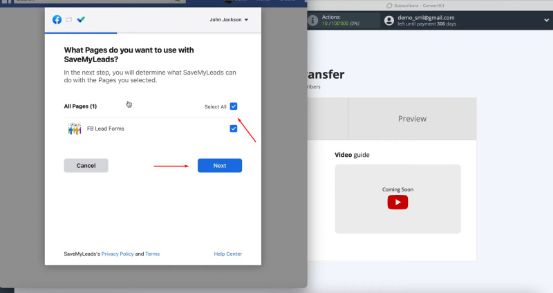 Facebook and ConvertKit integration | Check all the fields at once