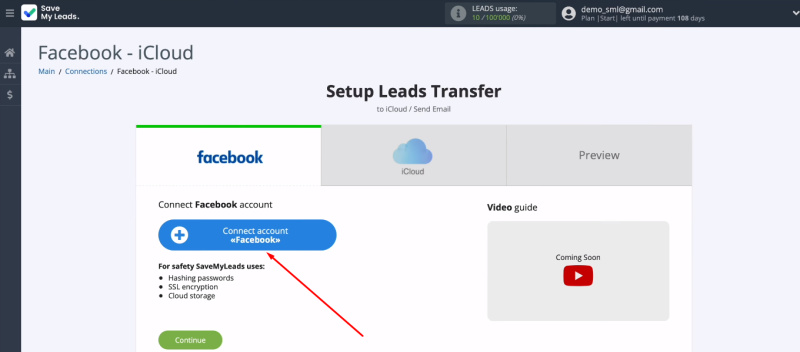 Facebook and iCloud integration | Click "Connect account Facebook"