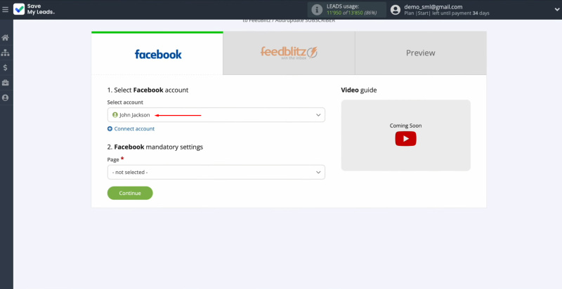 FeedBlitz and Facebook integration | Select the connected account