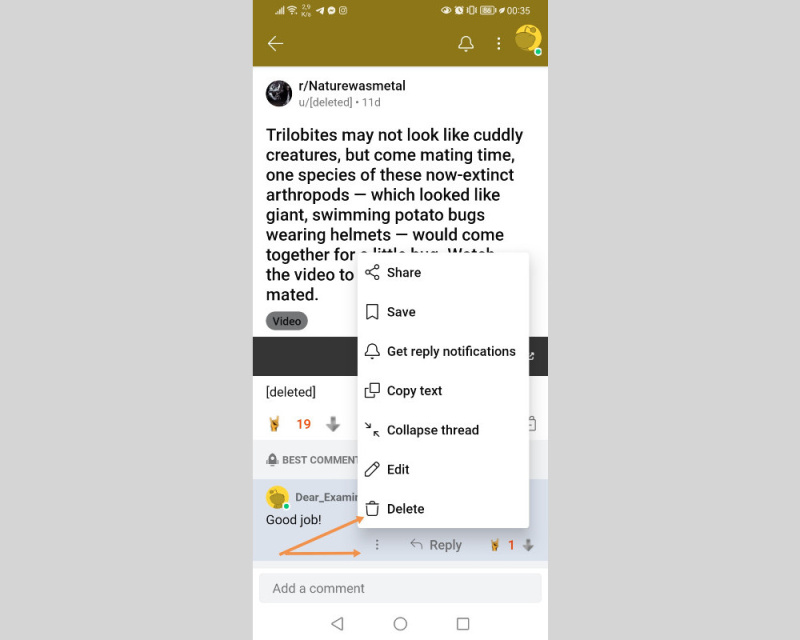 


 How to delete Reddit history | Click "Delete"<br>