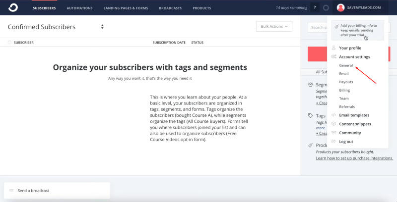 Facebook and ConvertKit integration | Go to your ConvertKit account