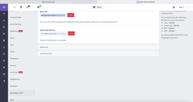 Facebook and AgileCRM integration | Copy the API key
