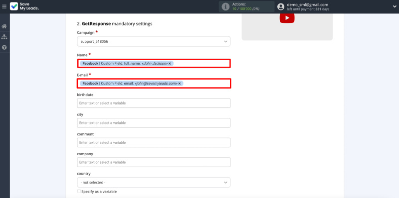 How To Set Up New Leads From Facebook To GetResponse | Configuring copying of the uploaded data to GetResponse