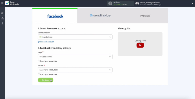 Facebook and Sendinblue integration | Proceed with setup