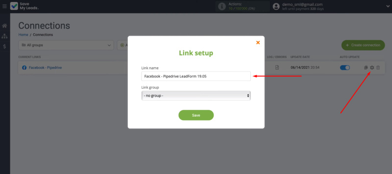 Facebook and Pipedrive integration | Change link name