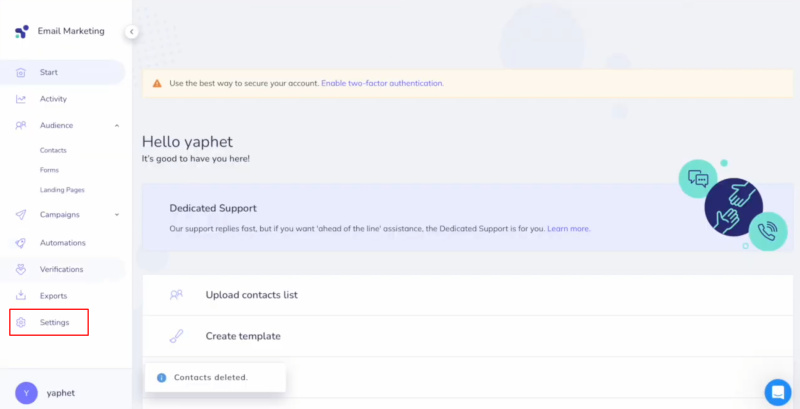 Elastic Email and Facebook integration | Go to your personal account in Elastic Email