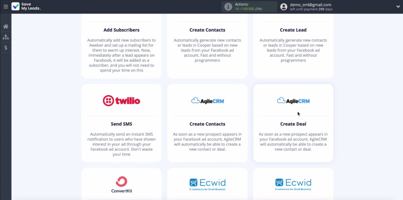 Facebook and AgileCRM integration | Select AgileCRM system.