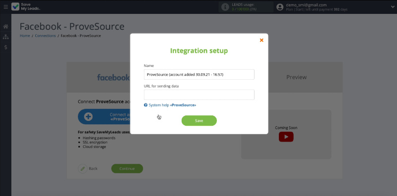 How to Automatically Send Data to ProveSource from Facebook Leads | Connection window