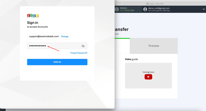 Facebook Lead Ads and Zoho CRM integration | Specify the password