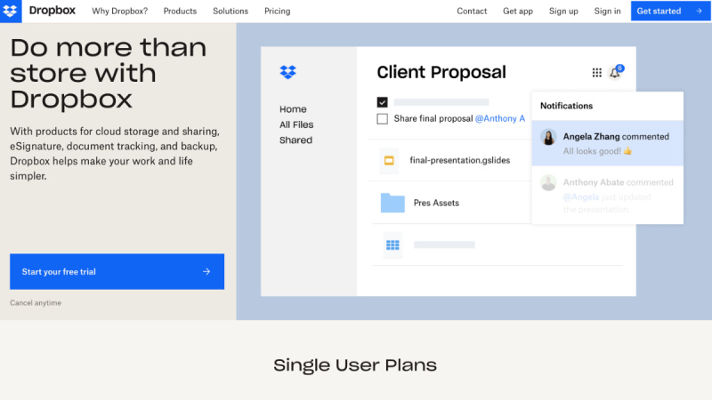 Dropbox official website