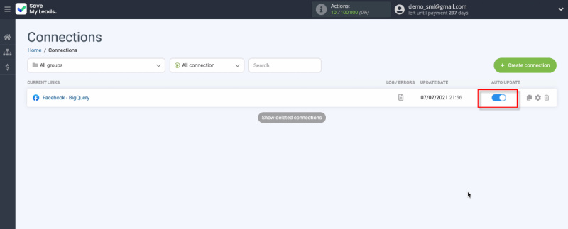 Facebook and Google BigQuery integration | Integration completed