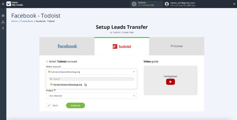 How to Create Todoist Tasks from New Facebook Leads | Select your account