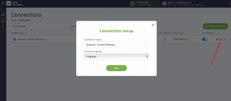 Facebook and Amazon WorkMail integration | Settings