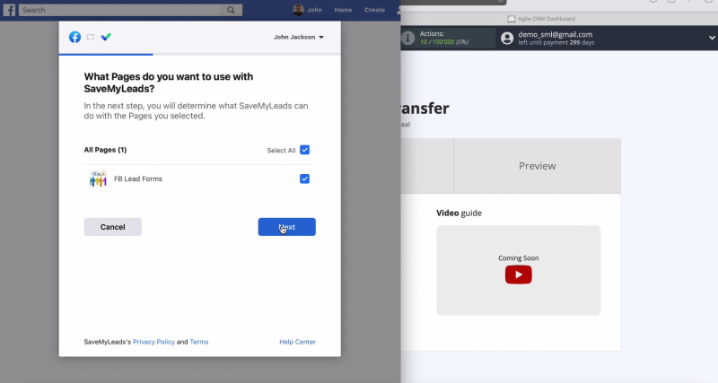 Facebook and AgileCRM integration | Select All Advertising Pages