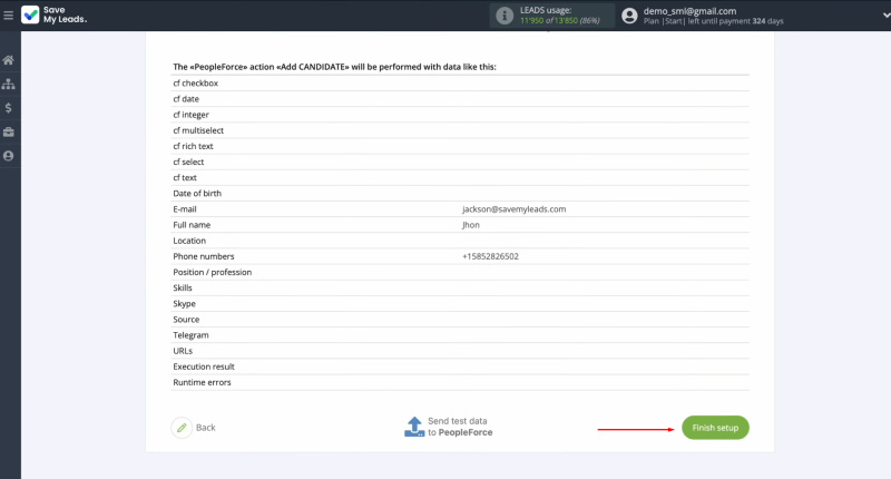 PeopleForce and Facebook integration | Click on “Finish setup”