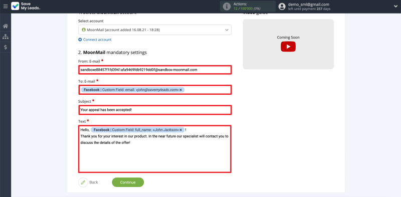 How to Set Up Auto-Send Messages to New Leads on Facebook via MoonMail | Configuring the sending of messages (2)