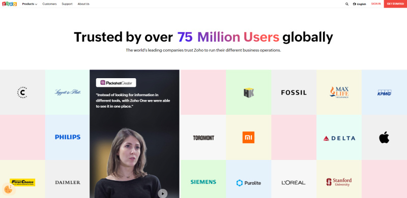 List of customers on the Zoho website, 2021