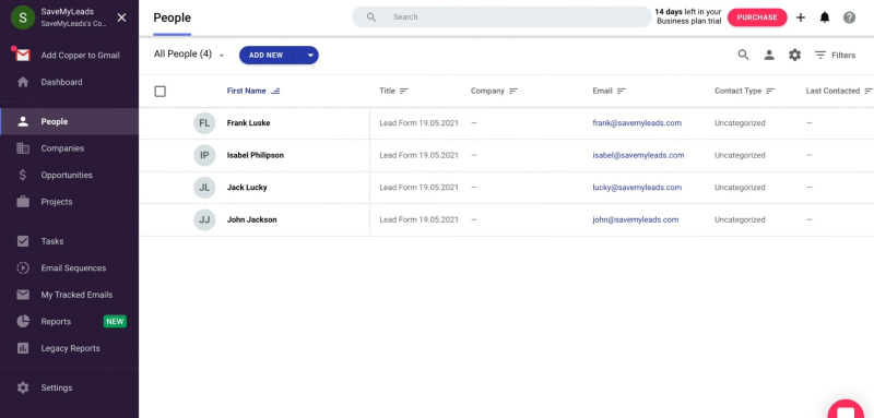 Facebook and Copper integration | Result of connecting