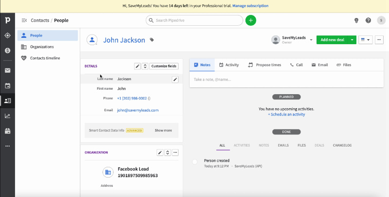 Facebook Leads Ads and Pipedrive CRM integration | Integration testing result