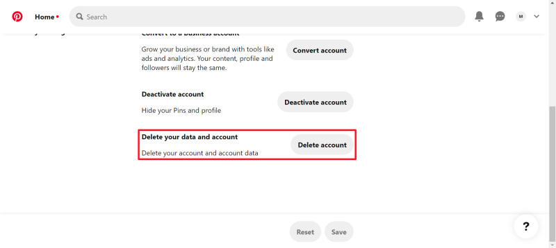 How to delete Pinterest account | Choose&nbsp;"Delete your data and account"
