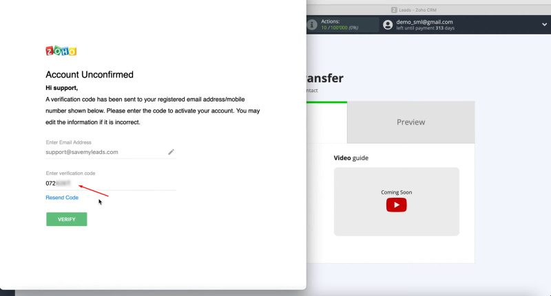 Facebook Lead Ads and Zoho CRM integration | Enter a confirmation code